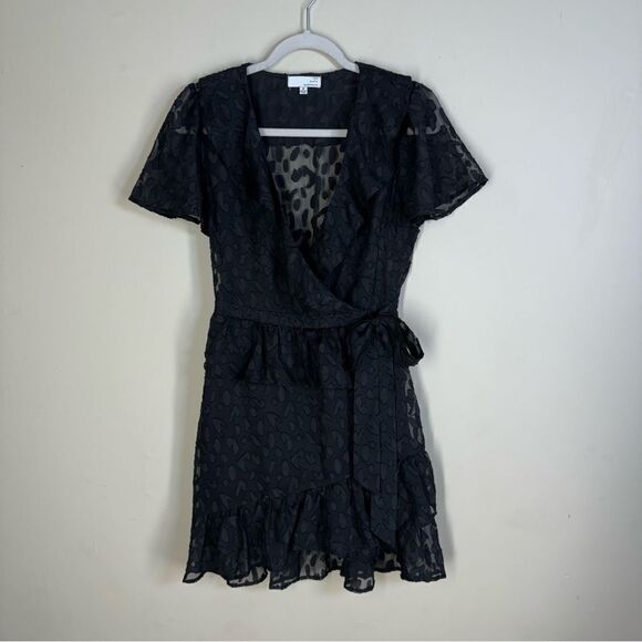 TEN SIXTY SHERMAN Wrap Mini Dress Sheer Burnout Ruffle Romantic Goth M - Picture 3 of 10